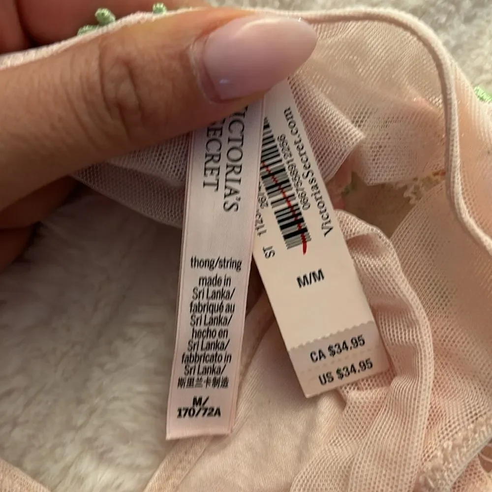NWT Victoria's Secret Large Pink Thong Panty Rosebud Embroidery Dream Angels Med - Picture 7 of 7